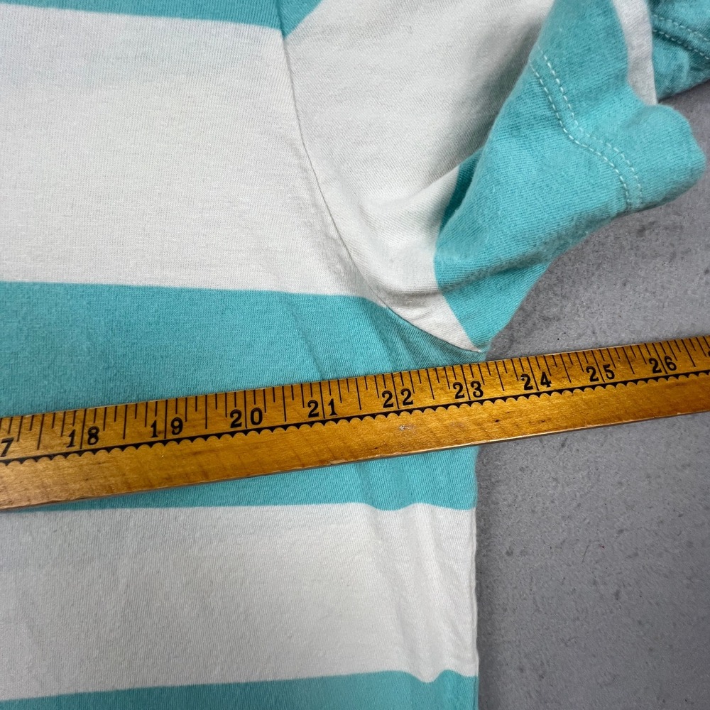 Old Navy V-Neck T-Shirt Mens XL Teal White Striped Soft-Washed Rugby Casual Tee - Picture 3 of 10